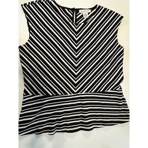 Liz Claiborne Sleeveless Top Size L Black White Striped Chevron Knit Blouse